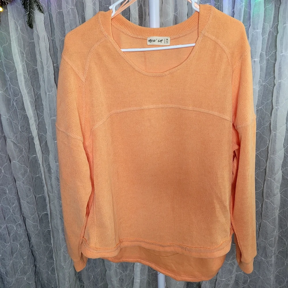 Very J Newim Women's Cozy Peach Orange Waffle Knit Pull Oversized M Sweater